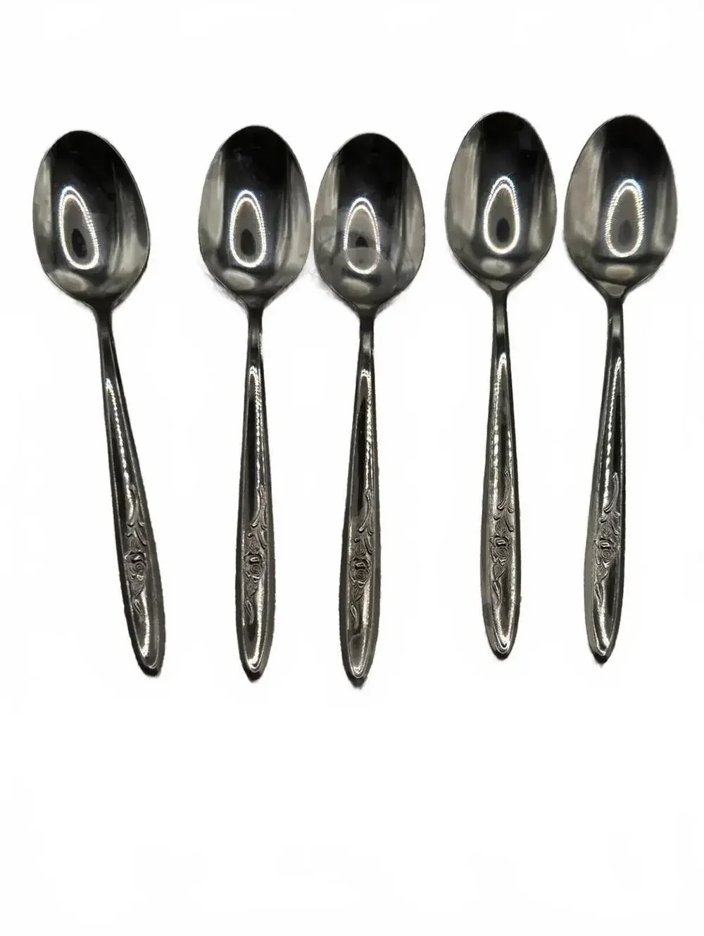 Set of 5 RNT4 Regent  Stainless Steel demitasse Spoons with Floral Handle Design